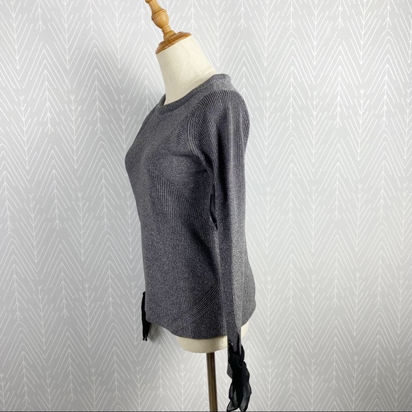 NIC+ZOE Silver Pullover Sweater, Black Ribbon Ties - Picture 8 of 9
